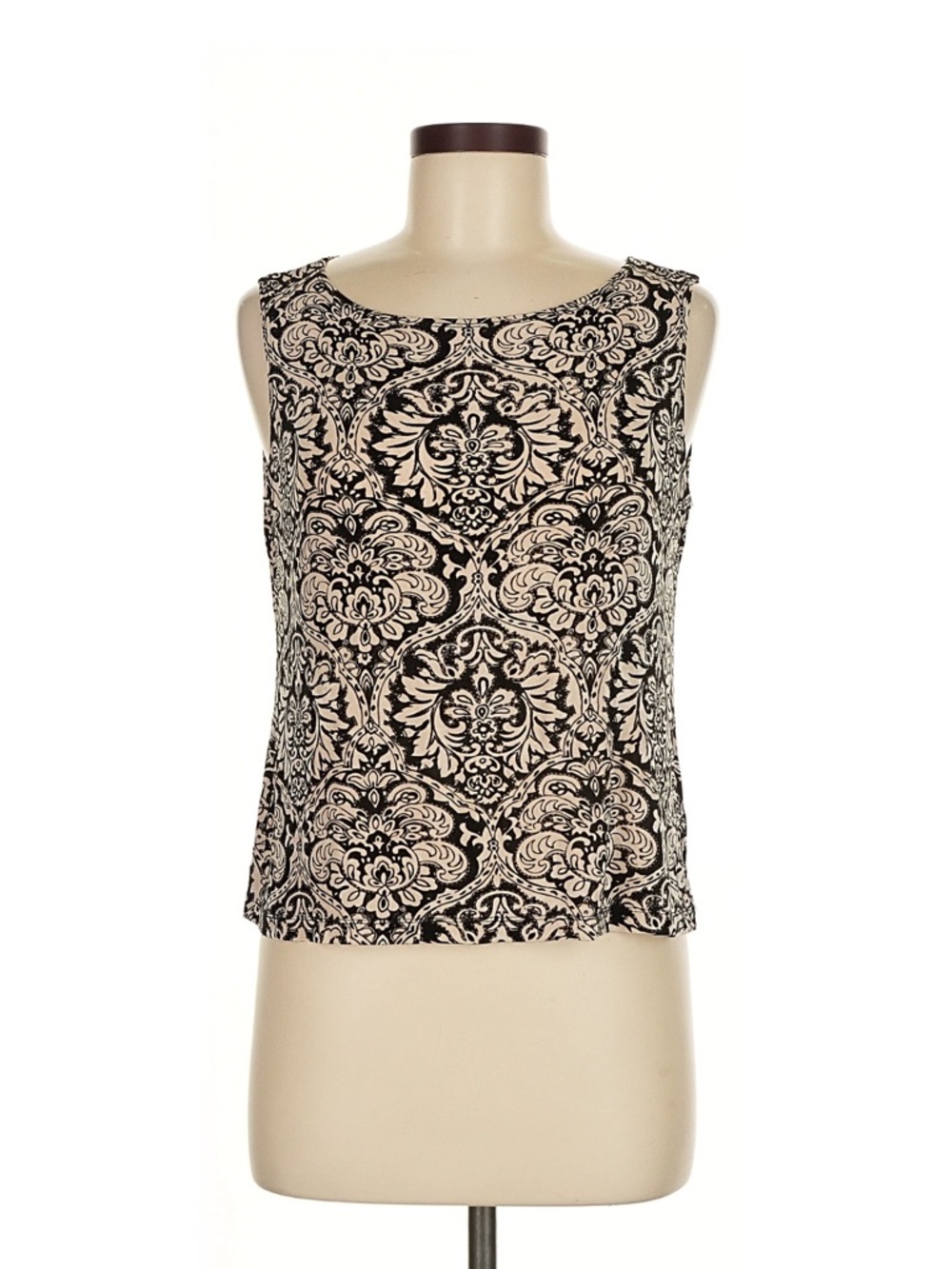 Sleeveless Black and Cream Damask Print Women's Shell Top